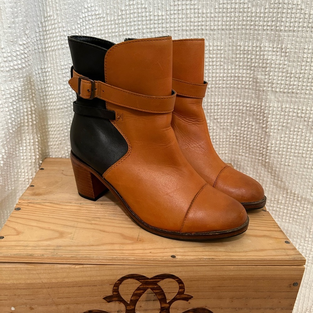 Wolverine Tan and Black Ankle Booties